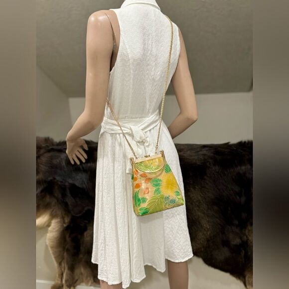 Handmade Genuine Leather Floral Embossed Top Handle Purse & 2 Chain Styles - Picture 7 of 15